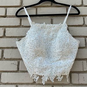Vintage Lace Crop Tank with Iridescent Rhinestones - Size 7/8